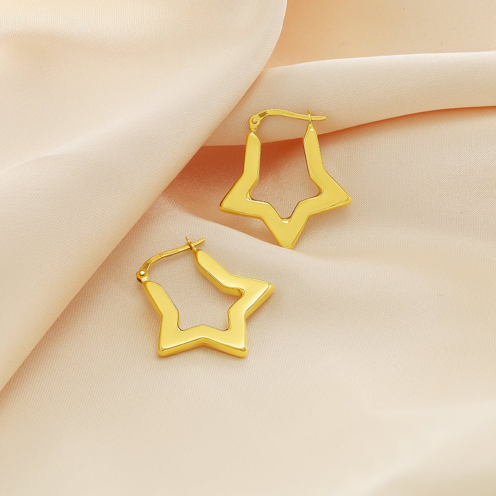 18ct yellow gold Star Creole Earrings PKP0048 - FJewellery