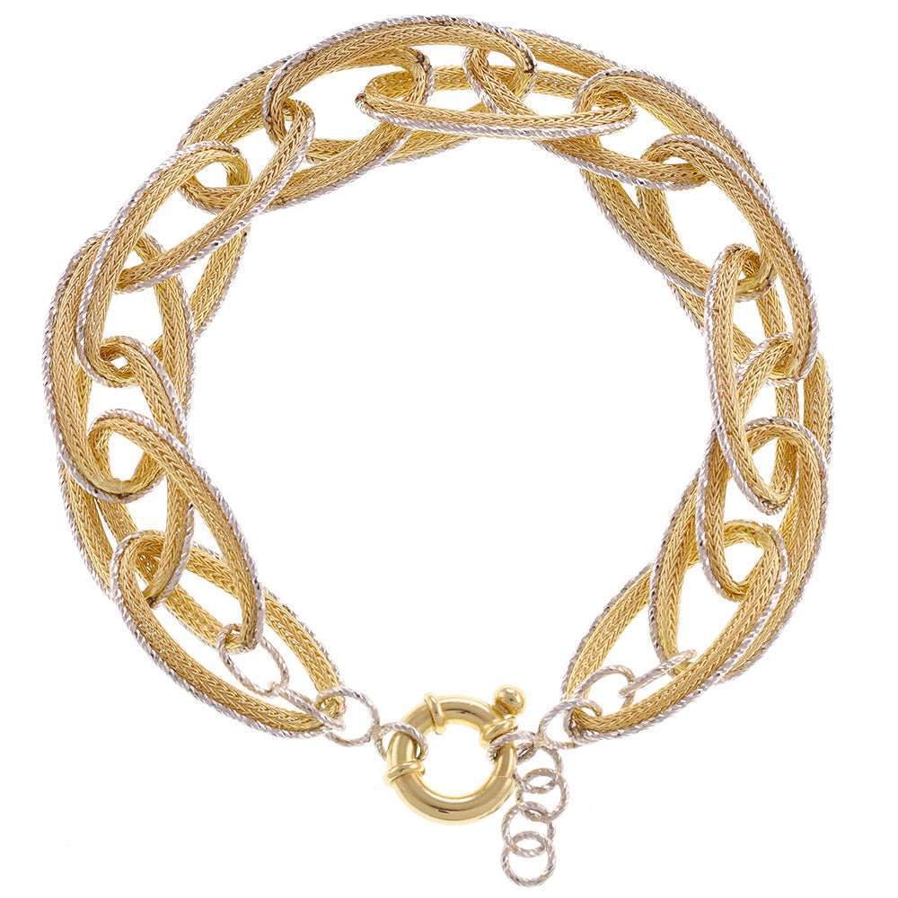 18ct Yellow & White Gold Oval Rope Bracelet - 12mm - 8" - FJewellery