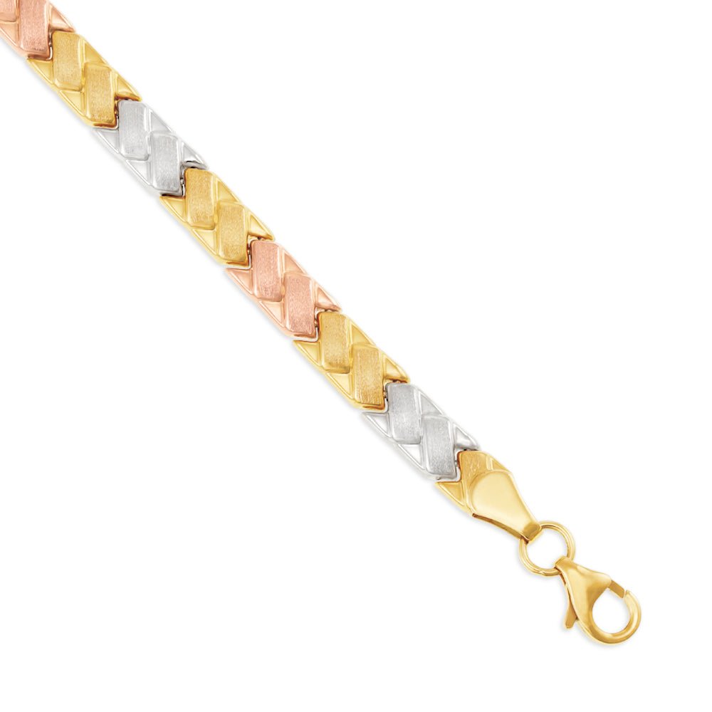 3 Colour 9ct Gold Double Kisses Ladies Bracelet - FJewellery