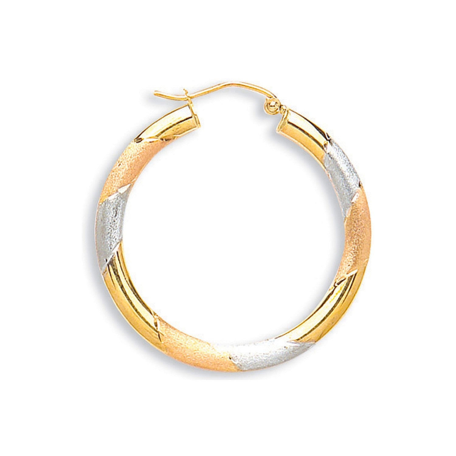 3 Colour 9ct Gold Textured Hoop Earrings - FJewellery