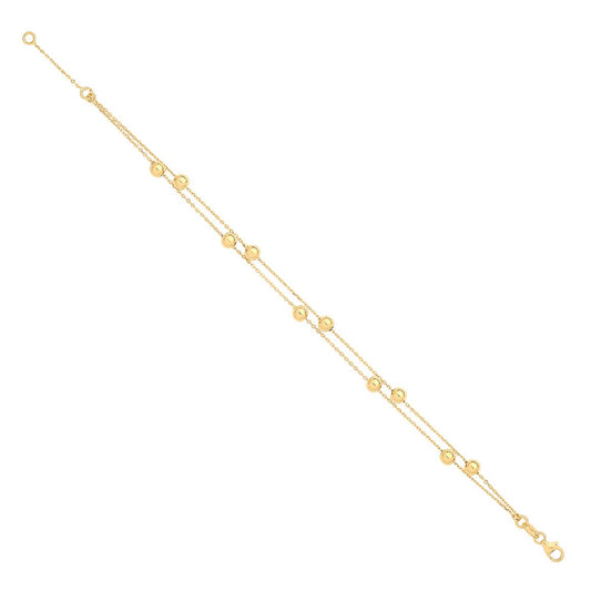 9 Carat Yellow Gold 2 Strand Beaded Bracelet - 7 Inches - FJewellery