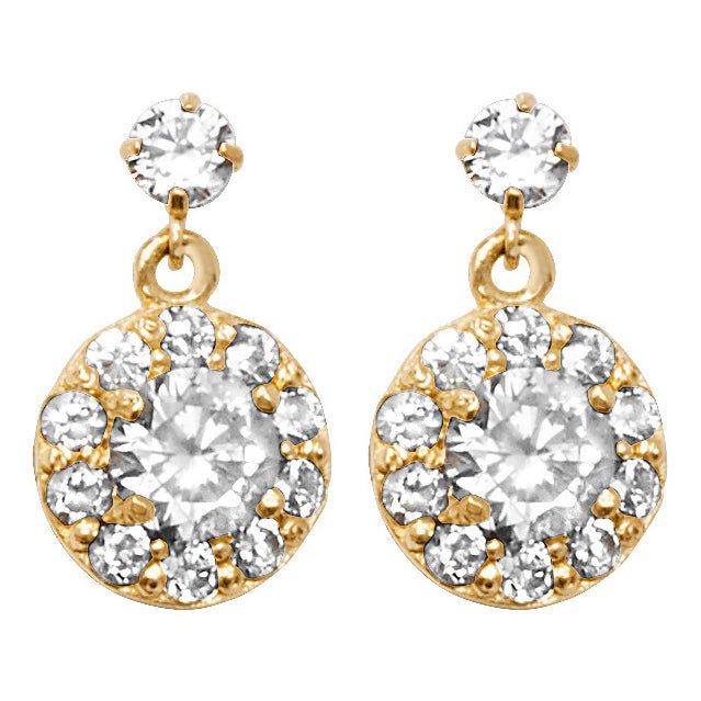 9 Carat Yellow Gold CZ Cluster Drop Earrings - FJewellery