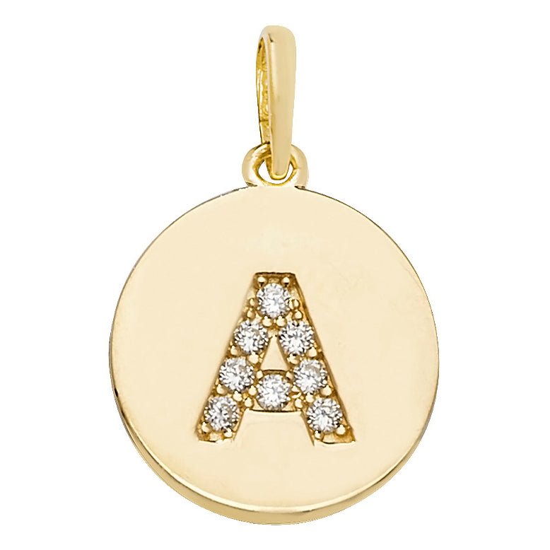 9 Carat Yellow Gold Gemset Initial Letter A Disc Pendant - FJewellery