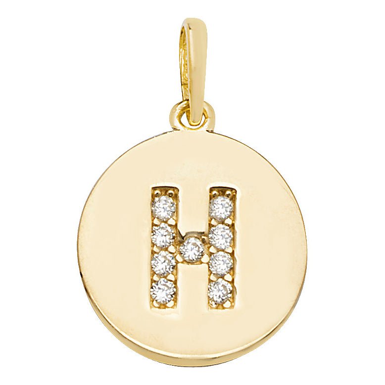 9 Carat Yellow Gold Gemset Initial Letter H Disc Pendant - FJewellery