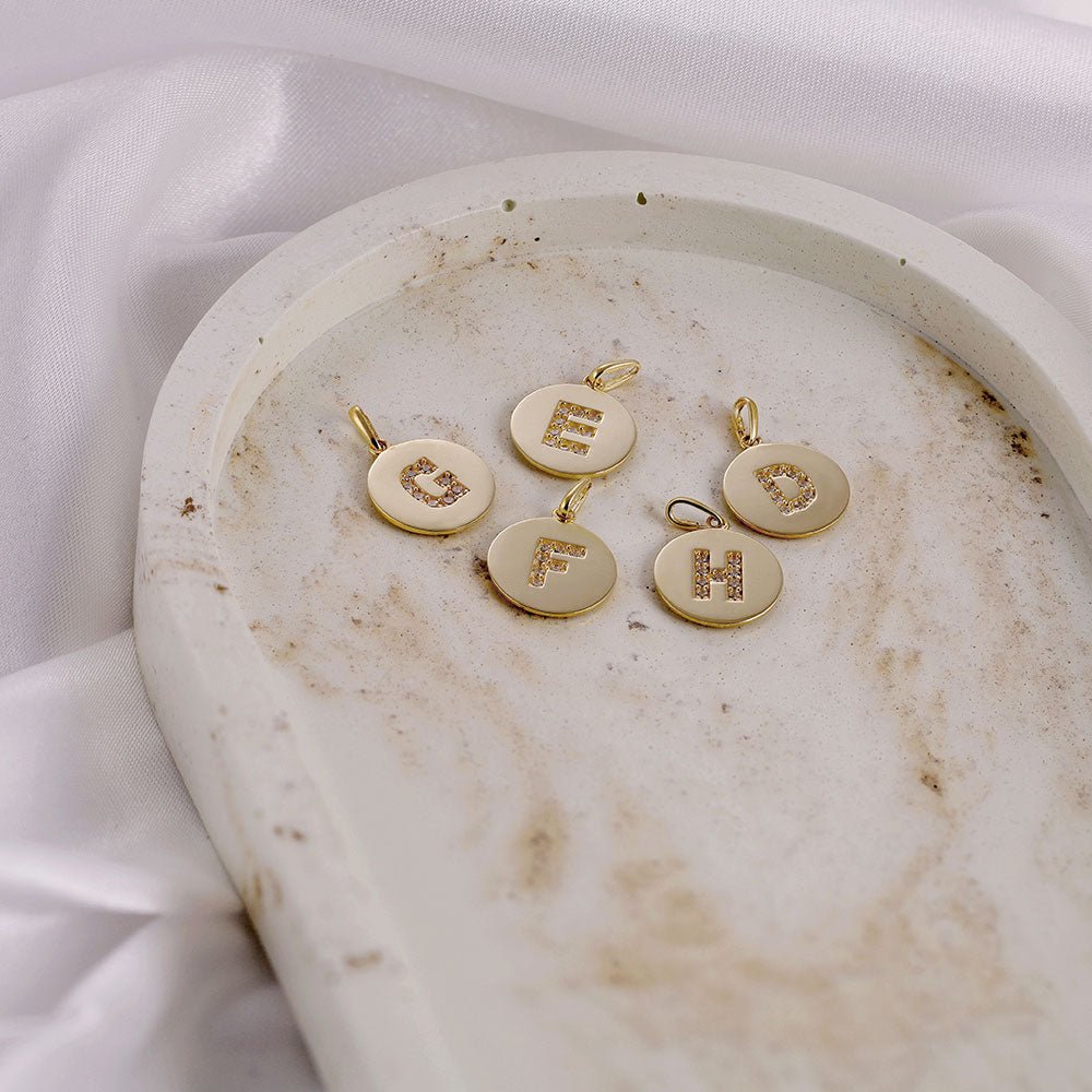 9 Carat Yellow Gold Gemset Initial Letter H Disc Pendant - FJewellery