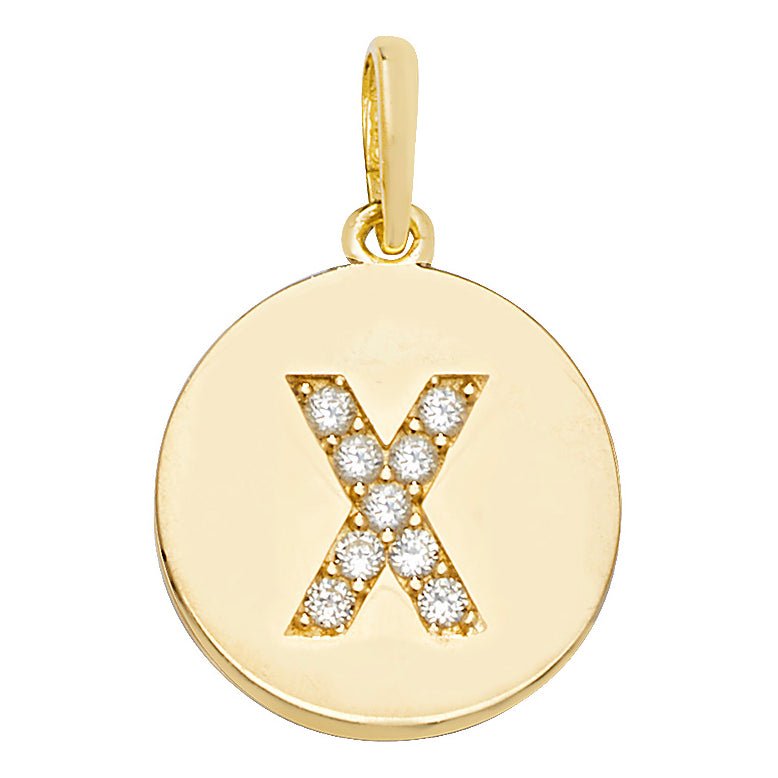 9 Carat Yellow Gold Gemset Initial Letter X Disc Pendant - FJewellery