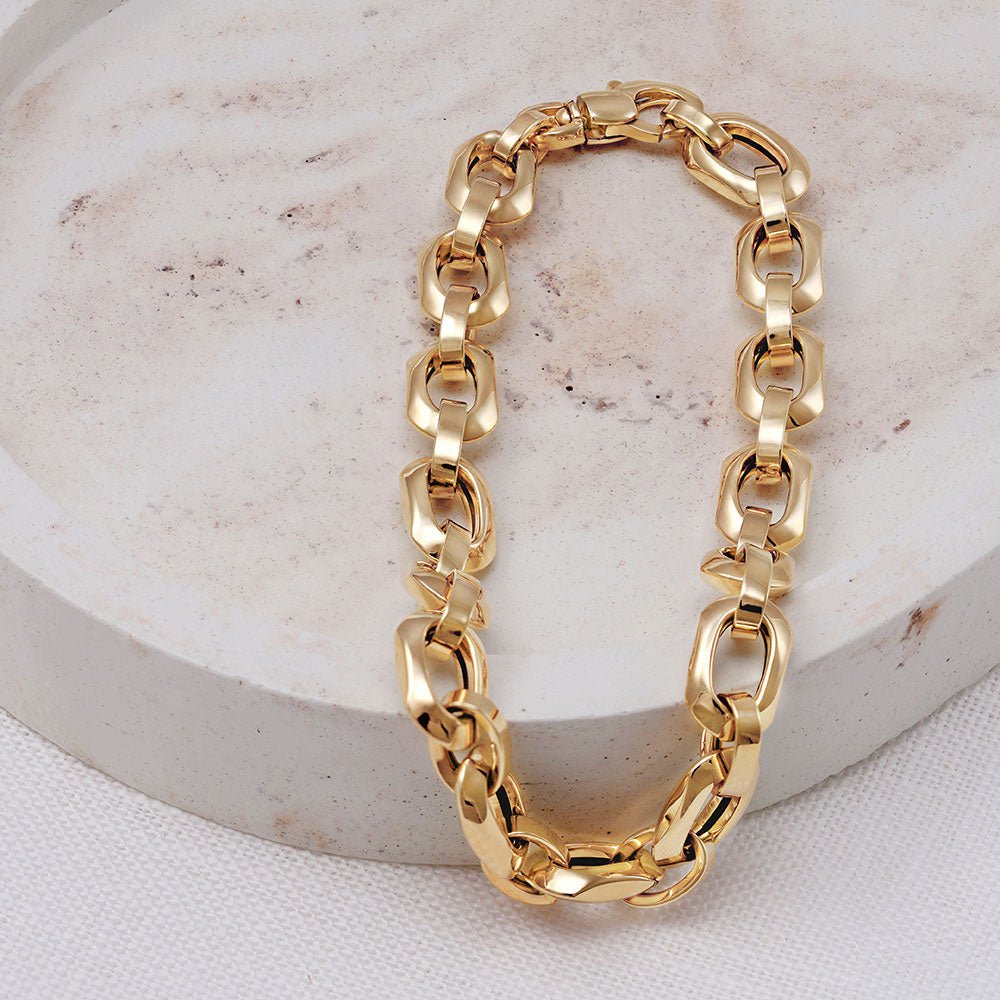 9 Carat Yellow Gold Oval Belcher Bracelet - 7.5 Inches - FJewellery