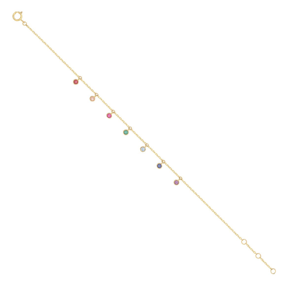 9 Carat Yellow Gold Rainbow CZ Charm Bracelet - 7 Inches - FJewellery