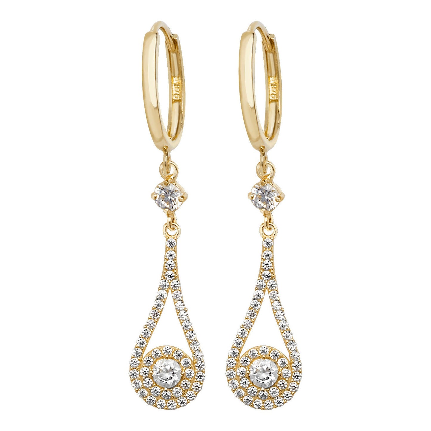 9 Carat Yellow Gold Tear Shape CZ Drop Earrings - 26mm Drops - FJewellery