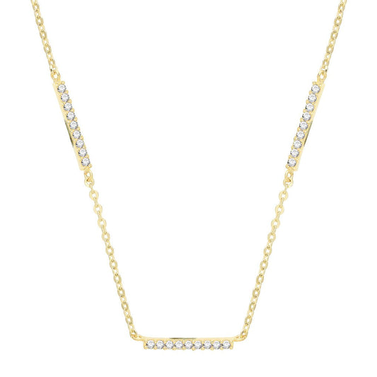 9 Carat Yellow Gold Triple Bar CZ Necklace - 16"+1.5" - FJewellery