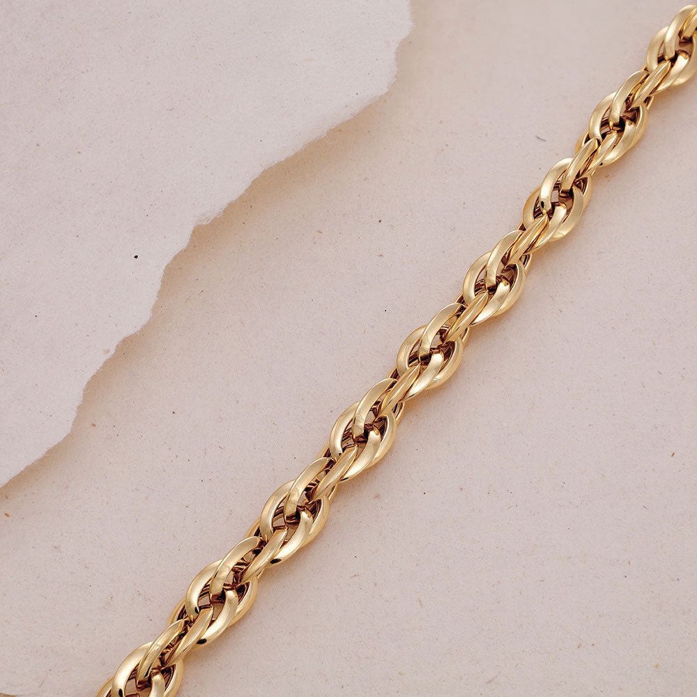 9 Carat Yellow Gold Twisted Rope Style Bracelet - 7.5" - FJewellery