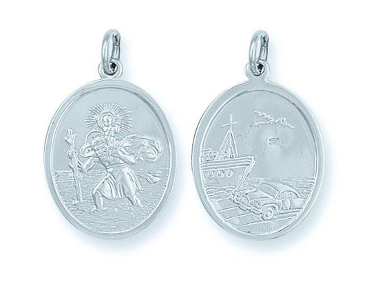 925 Silver Double Sided Oval Classic St Christopher Pendant - FJewellery