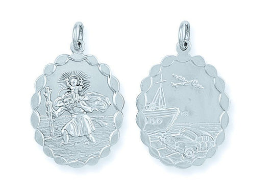925 Silver Double Sided Oval St Christopher Pendant - FJewellery