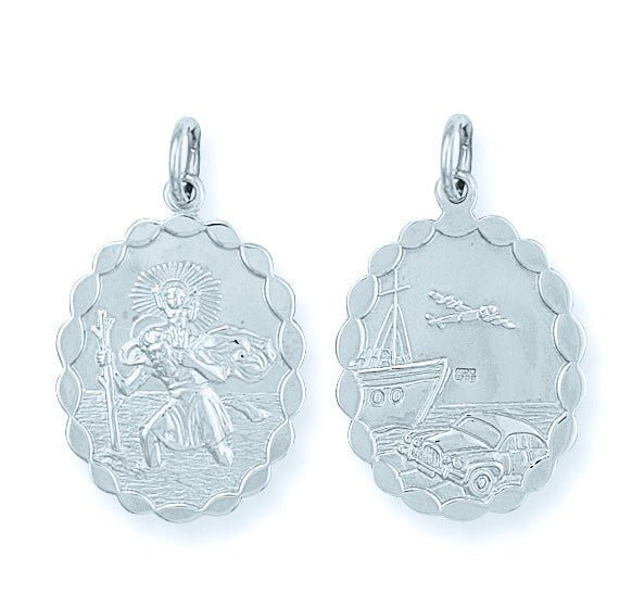 925 Silver Double Sided Oval Traditional St Christopher Pendant - FJewellery