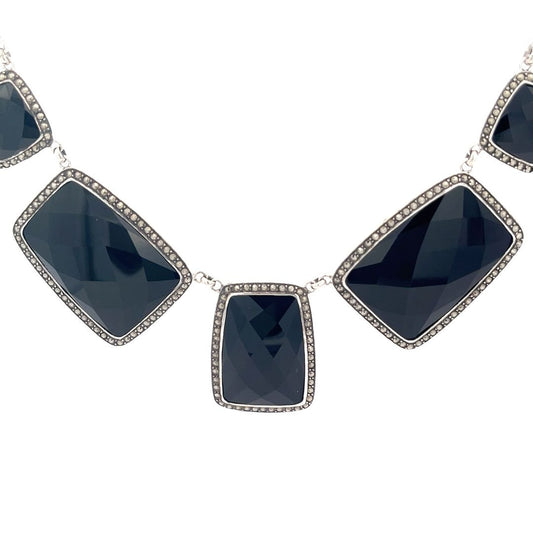 925 Silver Sterling Silver Black Onyx Necklace SNK5001 - FJewellery