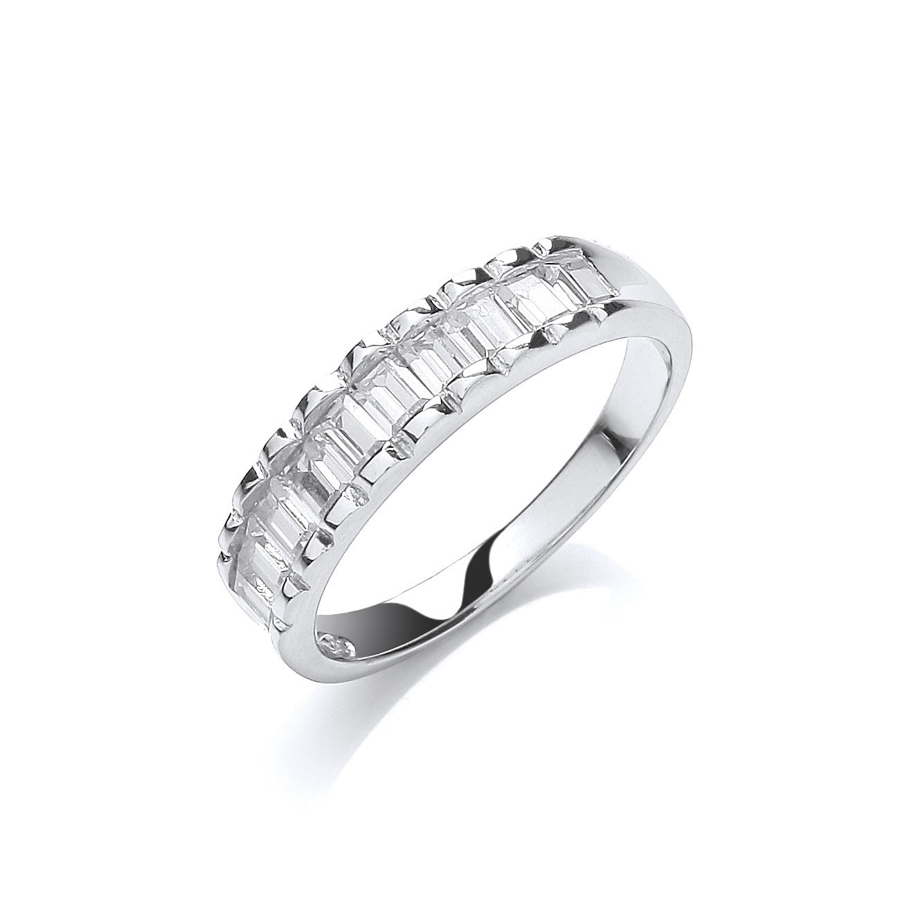 925 Sterling Silver 10 Baguettes Cz Half ET Ring - FJewellery