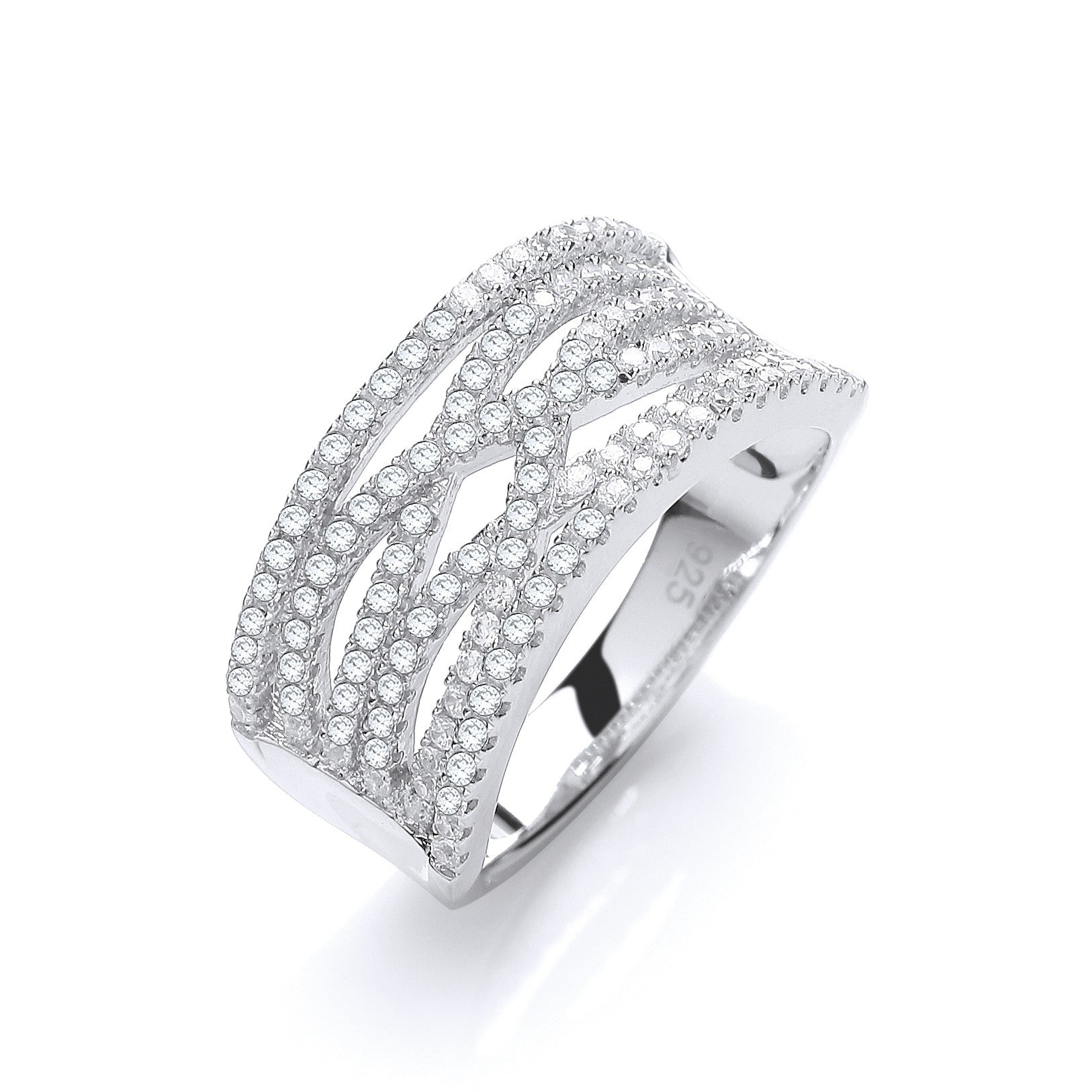 925 Sterling Silver 10mm White CZ Crossover Ring - FJewellery