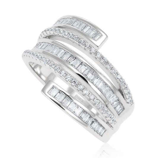 925 Sterling Silver 16mm Wide Crossover CZ Dress Ring - FJewellery