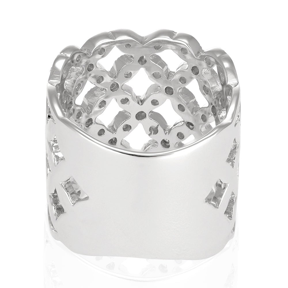 925 Sterling Silver 17mm Wide CZ Cocktail Ring - FJewellery