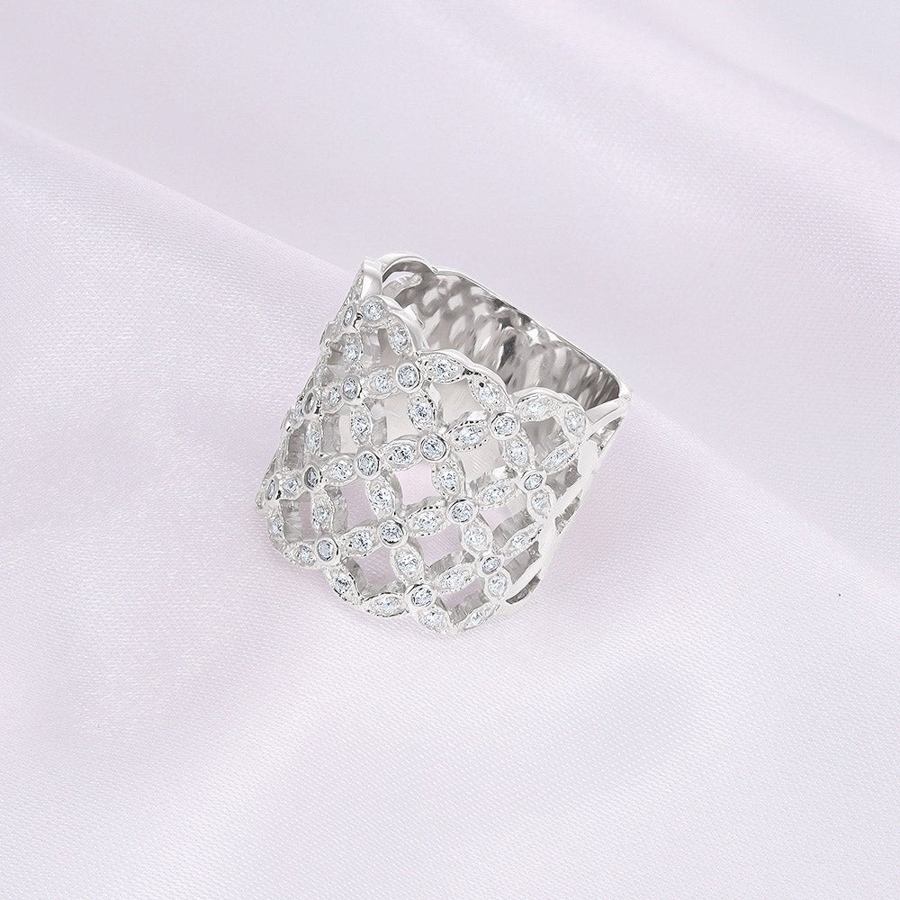 925 Sterling Silver 17mm Wide CZ Cocktail Ring - FJewellery