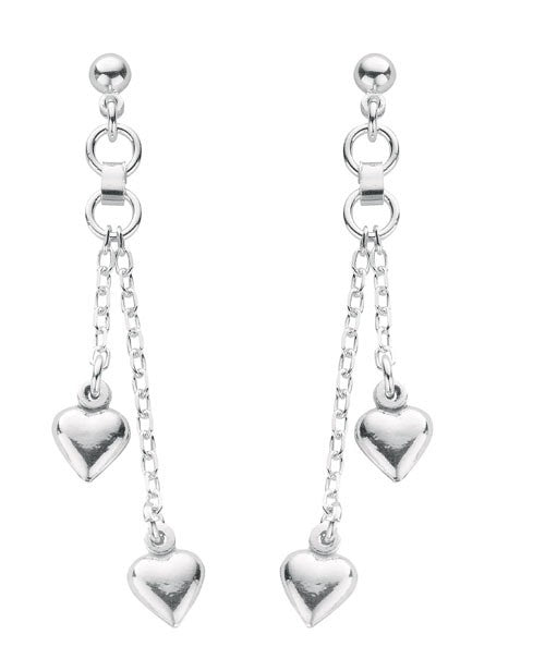 925 Sterling Silver 2-Strand Heart Drop Earrings - FJewellery