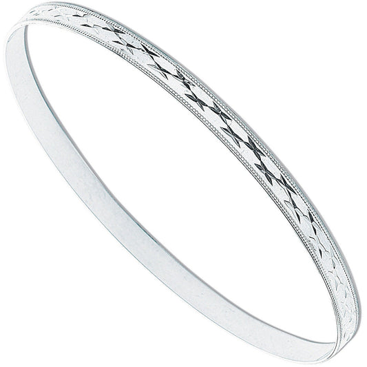 925 Sterling Silver 4mm Engraved Slave Bangle - FJewellery