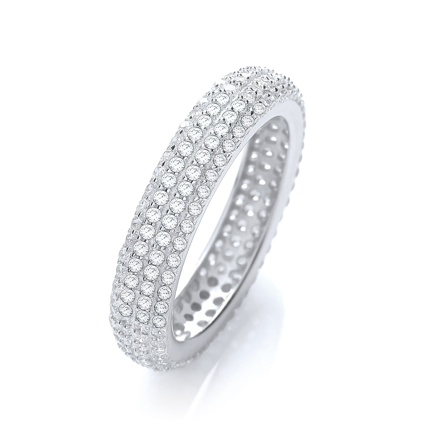 925 Sterling Silver 4mm Wide 4 Row CZ Full Eternity Ring - FJewellery