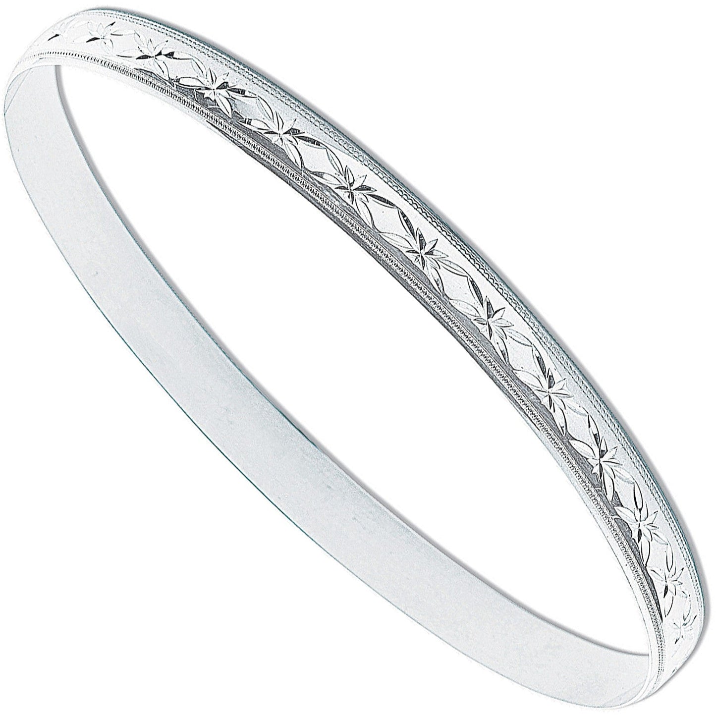925 Sterling Silver 6mm Engraved D-Shaped Slave Bangle - FJewellery