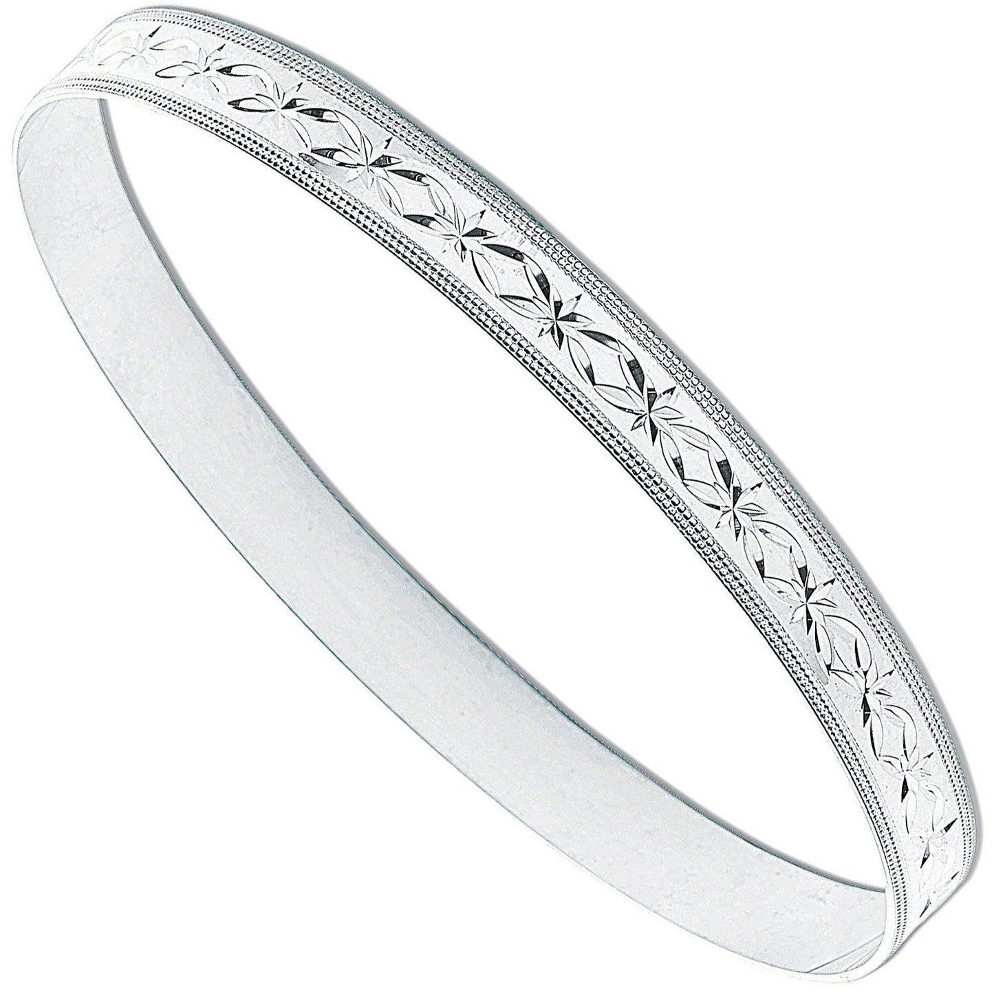 925 Sterling Silver 7mm Engraved Slave Bangle - FJewellery