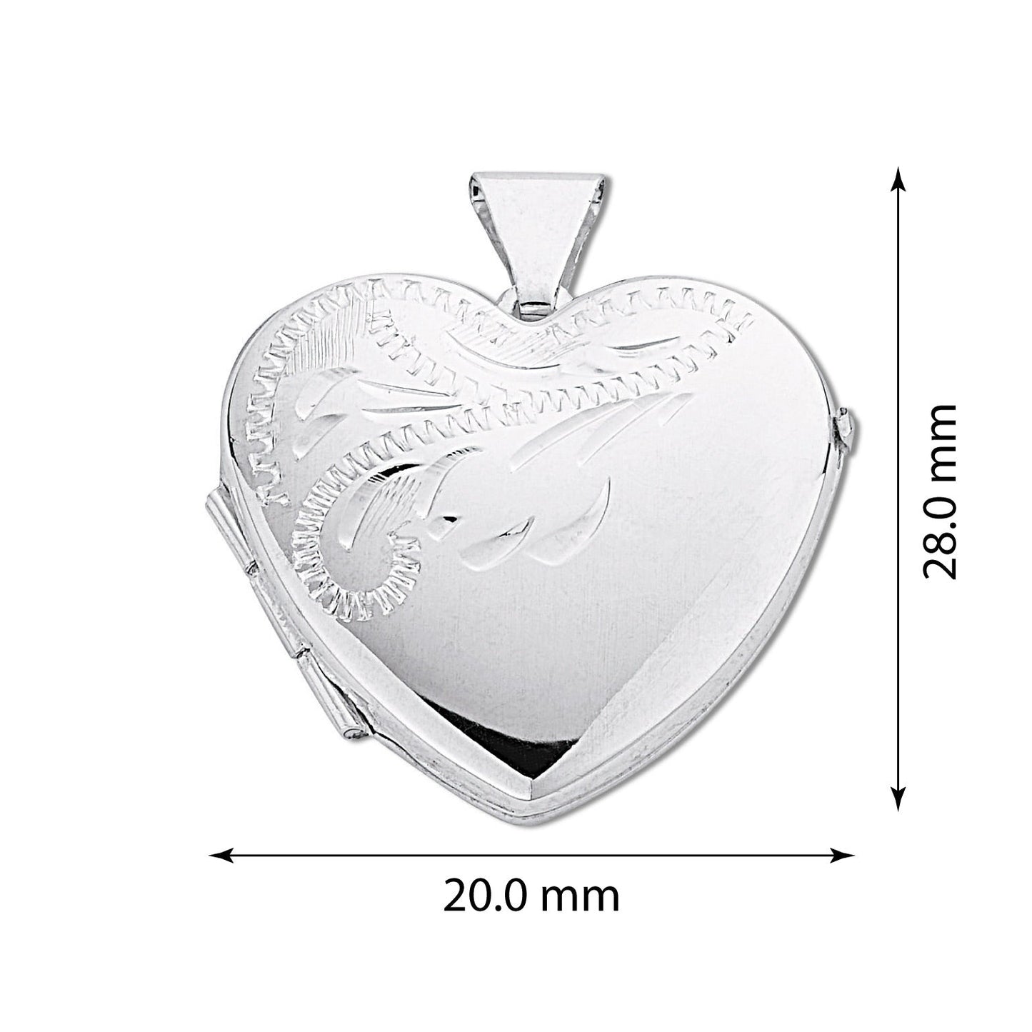 925 Sterling Silver 925 Medium Engraved Heart Shaped Locket - FJewellery