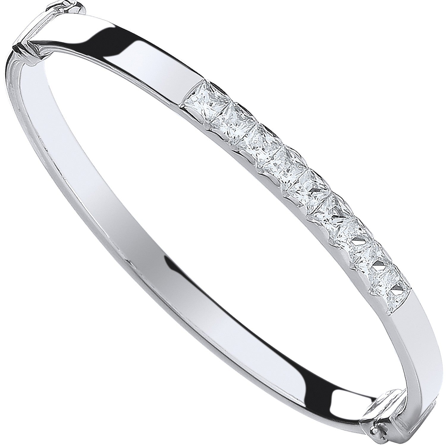 925 Sterling Silver Baby Cz Hinged Bangle - FJewellery