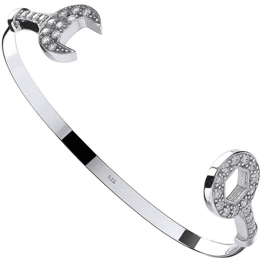 925 Sterling Silver Baby Cz Spanner Bangle - FJewellery