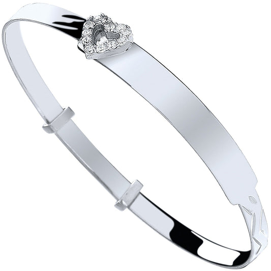 925 Sterling Silver Baby Id With Cz Heart Expandable Bangle - FJewellery