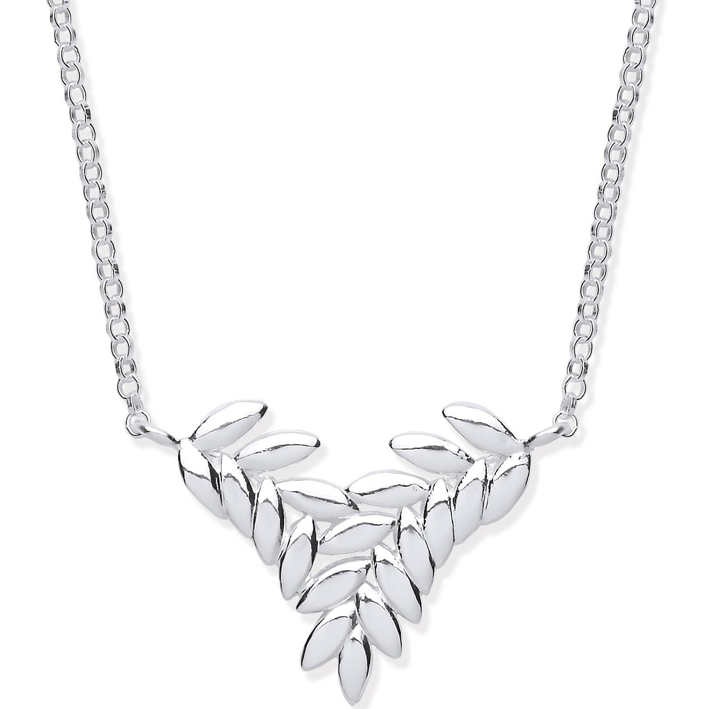 925 Sterling Silver Barley Leaf Necklace 16" + 2" extension - FJewellery