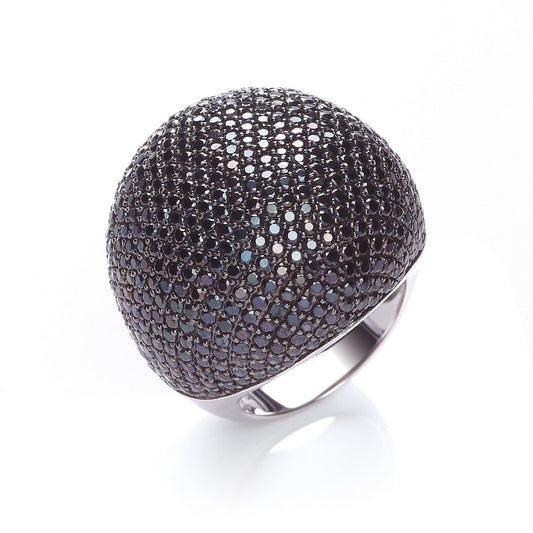 925 Sterling Silver & Black CZ Bombay Cocktail Ring - FJewellery