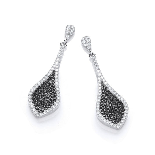 925 Sterling Silver Black Drop Earrings Set With CZs - FJewellery