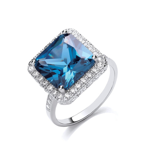 925 Sterling Silver Blue Colour Cz Cluster Ring - FJewellery