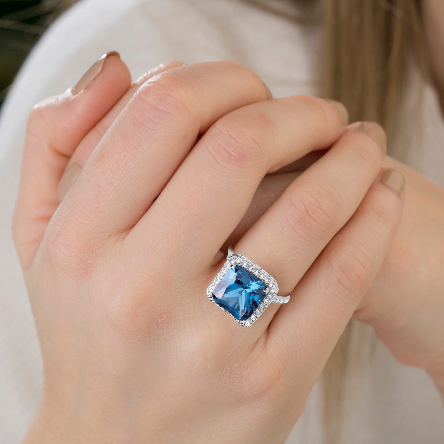 925 Sterling Silver Blue Colour Cz Cluster Ring - FJewellery