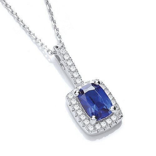 925 Sterling Silver Blue Stone CZ Necklace - FJewellery
