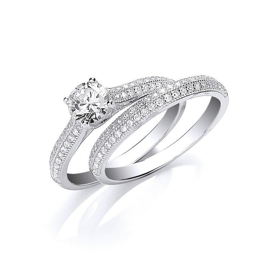 925 Sterling Silver Bridal Half ET with Cz in the Centre Rings - FJewellery
