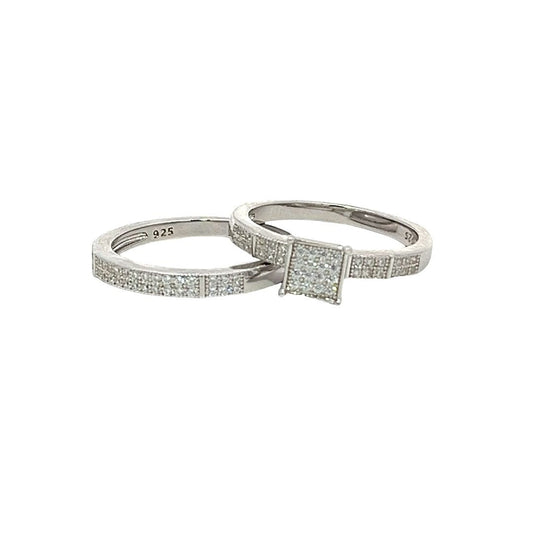 925 Sterling silver Bridal Set Square Top CZ Half ET Rings DSHSR0436 - FJewellery