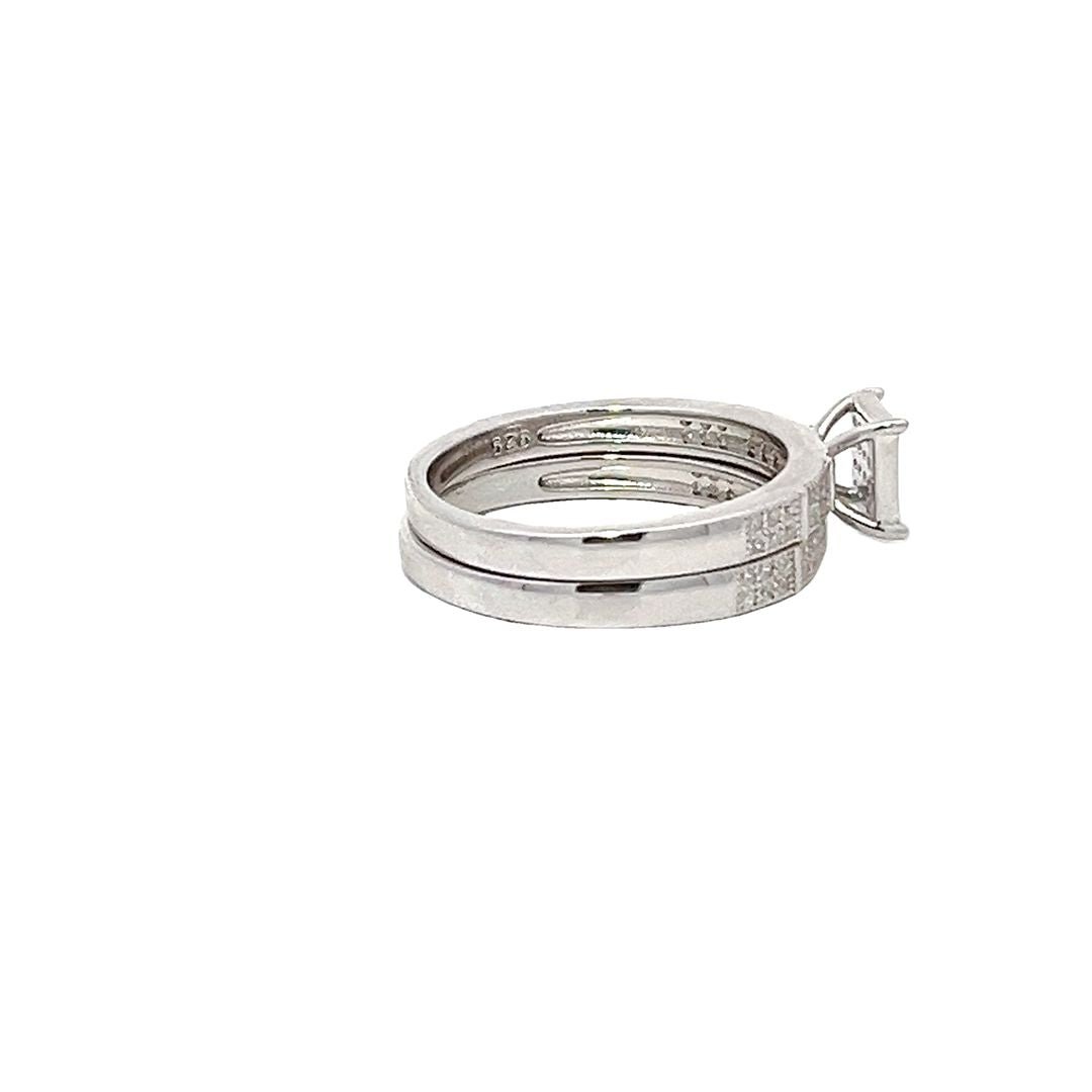 925 Sterling silver Bridal Set Square Top CZ Half ET Rings DSHSR0436 - FJewellery