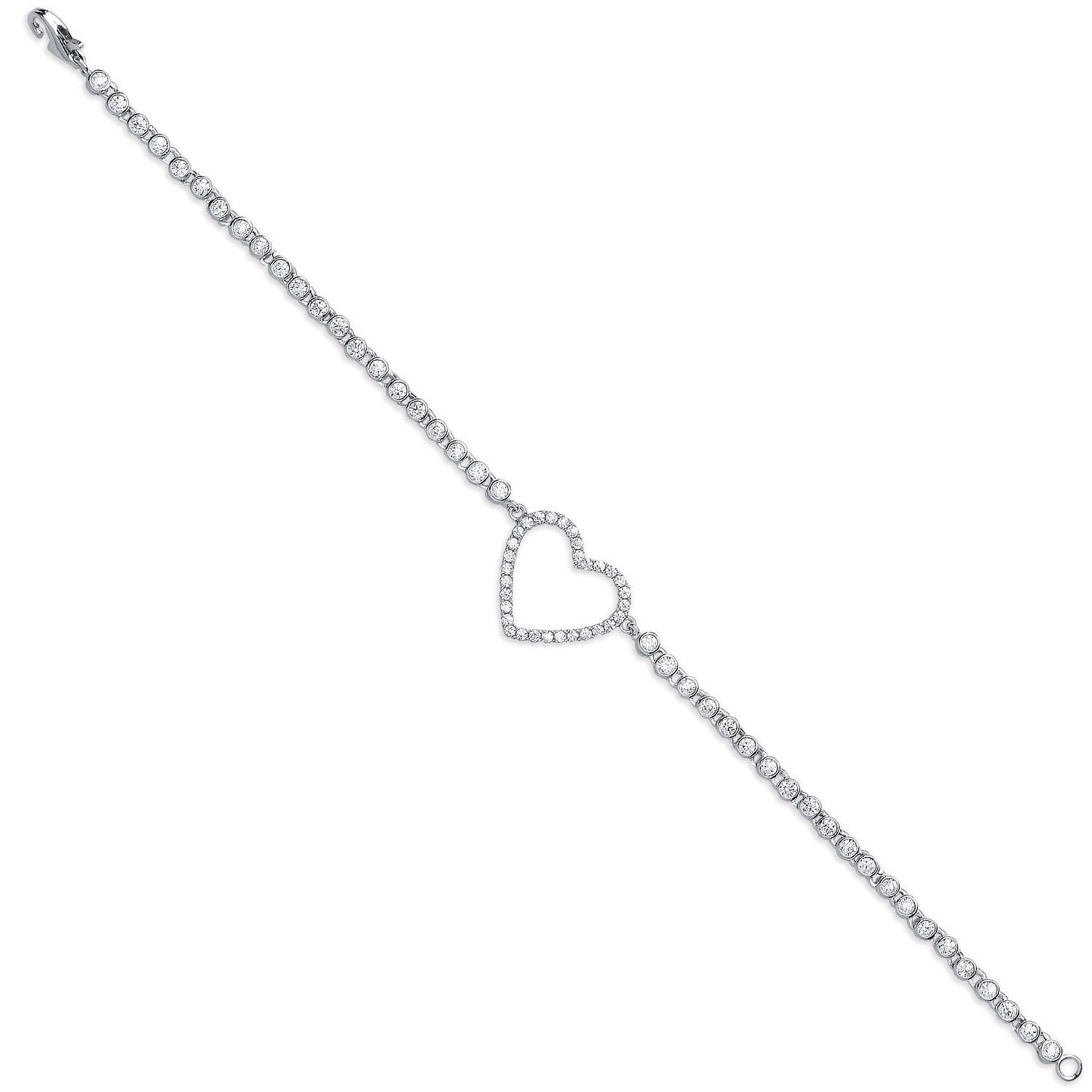 925 Sterling Silver Centre Heart Charm Bracelet - FJewellery