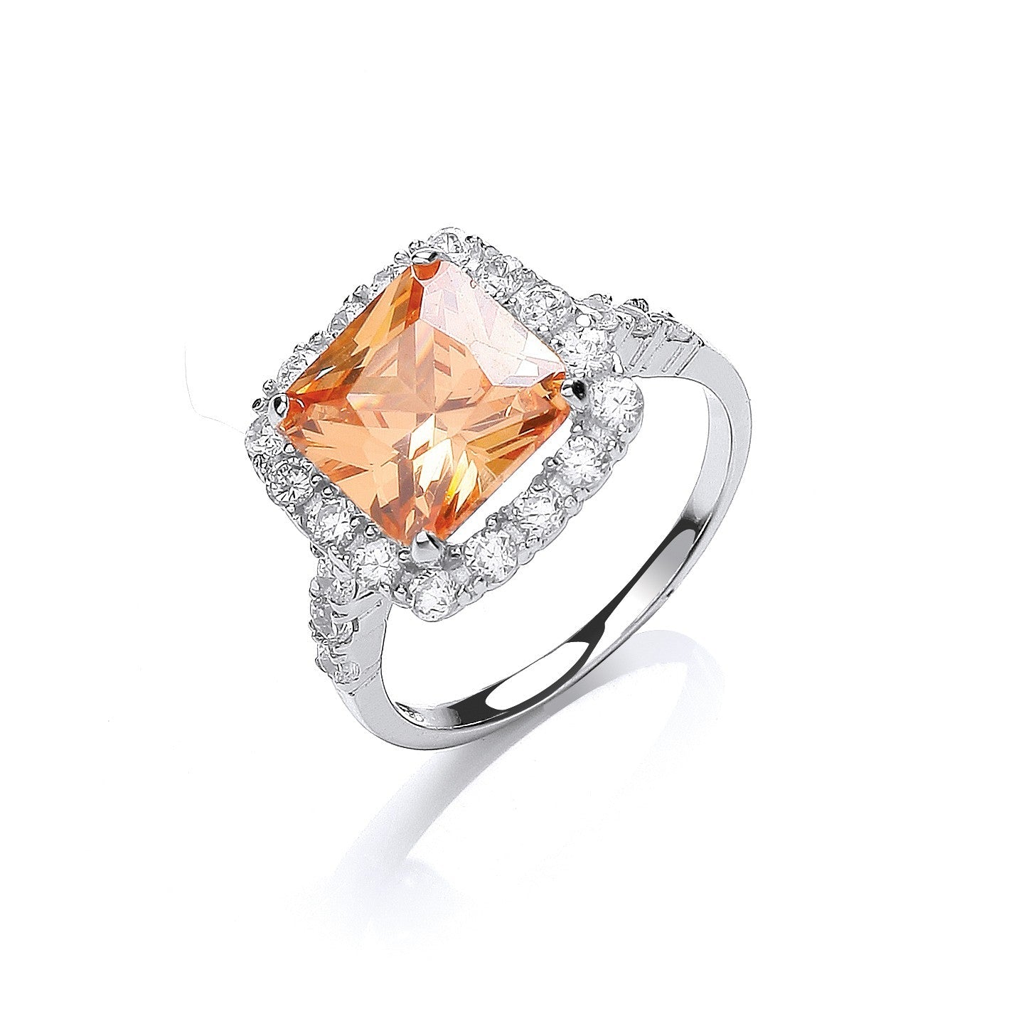 925 Sterling Silver Champagne Centre Cz Ring - FJewellery