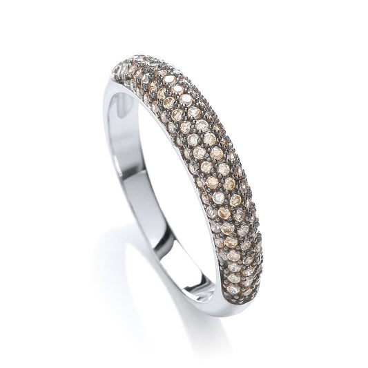 925 Sterling Silver & Champagne CZ Half Eternity Ring - FJewellery