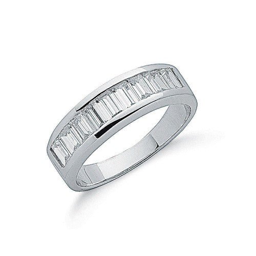 925 Sterling Silver Channel Set Baguette Cut Cz Half Eternity Ring - FJewellery