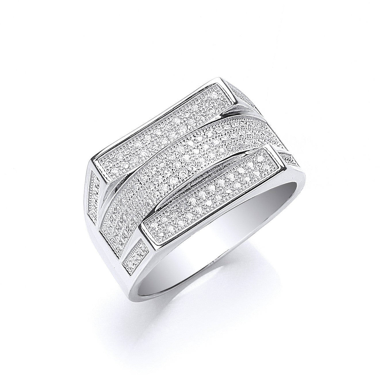 925 Sterling Silver Charming Micro Pave' Cz Mens Ring - FJewellery