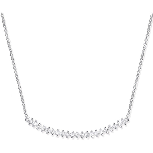 925 Sterling Silver Chic Curved Bar CZ Necklace - FJewellery