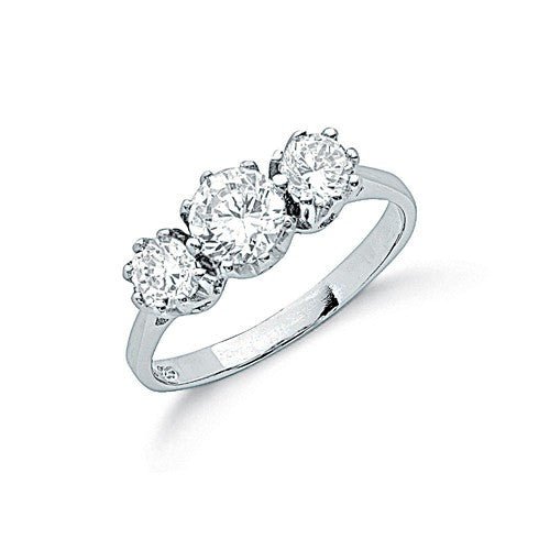 925 Sterling Silver Classic Claw Set Cz Trilogy Ring - FJewellery