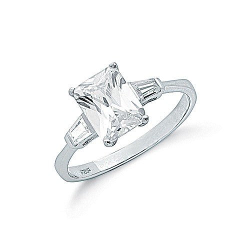 925 Sterling Silver Classic Claw Set Emerald Cut Cz Solitaire Ring - FJewellery